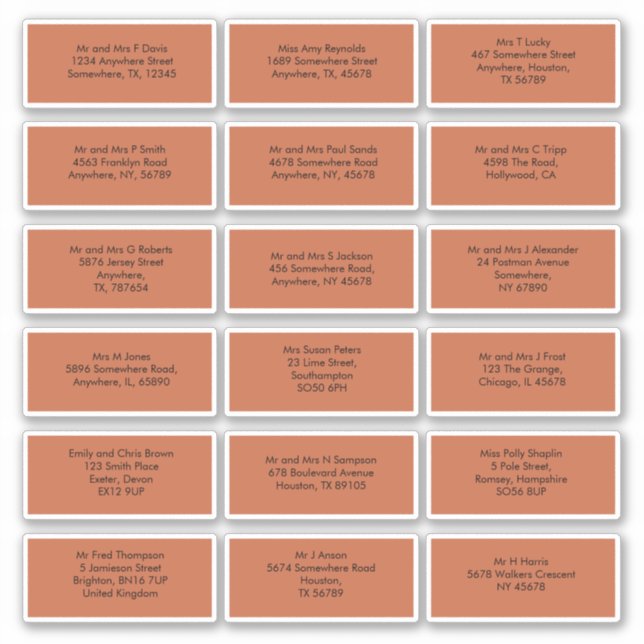 Adesivo 18 Nomes de Convidados Individuais Endereçam Terra (Frente)