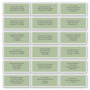 Adesivo 18 Nomes de Convidados Individuais Endereços Verd