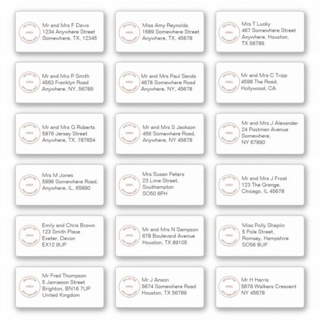 Adesivo 18 Nomes de Destinatário Diferentes Endereça Logot (Frente)