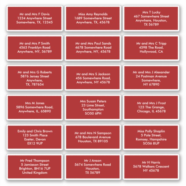 Adesivo 18 Nomes de Destinatário Individuais Endereços Ver (Frente)