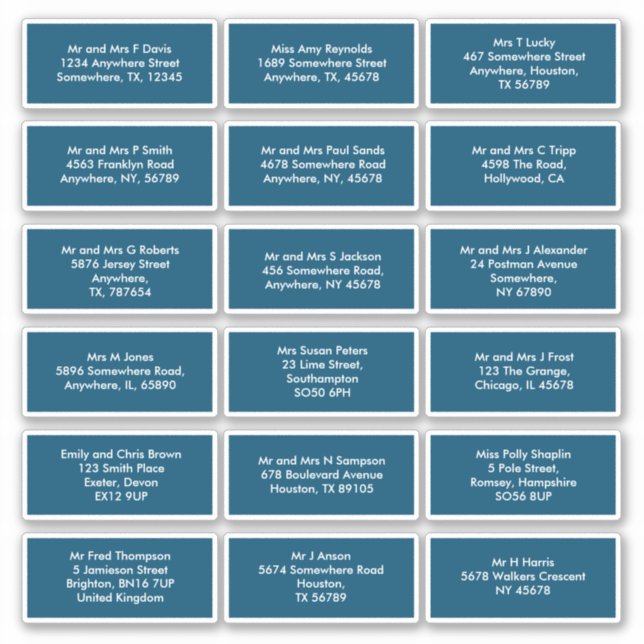 Adesivo 18 Nomes De Destinatários Individuais Abordam Turq (Frente)