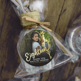 Adesivo 18th Birthday photo script gold effect 18 key