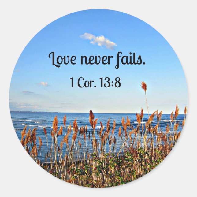 Adesivo 1 Corinthians 13:8 O amor nunca falha. (Frente)