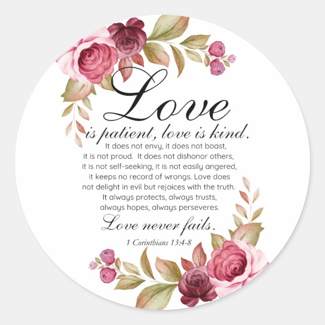 Adesivo 1 Coríntios 13:4-8 O Amor é Paciente Bíblia Floral (Frente)