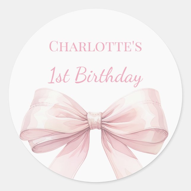 Adesivo 1st Birthday Bow Blush Pink Girl (Frente)