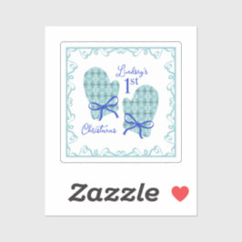 Adesivo 1st Christmas Mittens Blue Bow Holiday