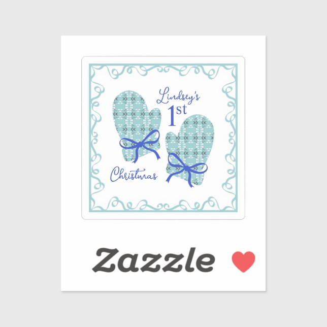 Adesivo 1st Christmas Mittens Blue Bow Holiday (Folha)