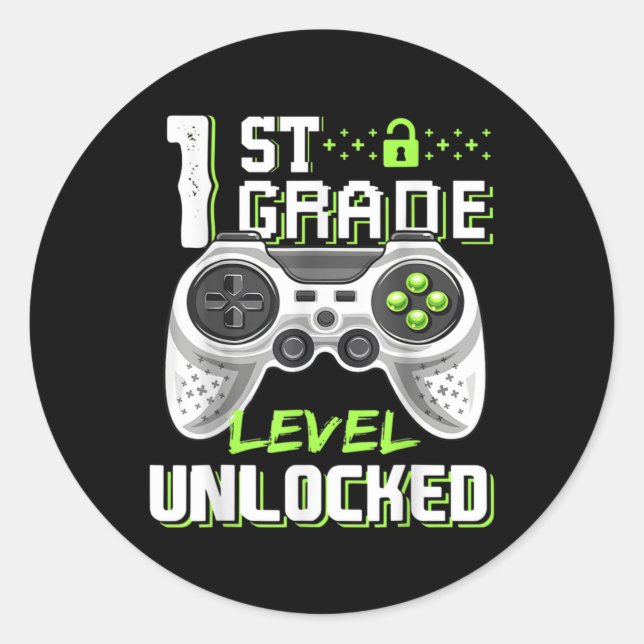 Adesivo 1st Grade Level Unlocked Gamer First Day Of School (Frente)