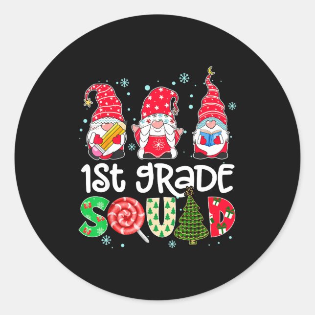 Adesivo 1st Grade Squad Gnome Teacher Christmas Ne Buffalo (Frente)