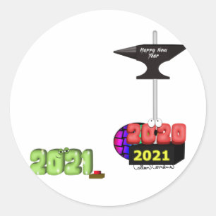 Adesivo 2021 Esmagando 2020 com Bigorna de Ano Novo Feliz