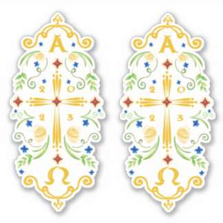 Adesivo 2023 Paschal Candle Blue Flowers Sticker