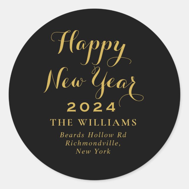 Adesivo 2024 Ano Novo Elegante Endereço de devolução Doura (Frente)