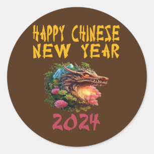 Adesivo 2024 Novo Ano Chinês Do Dragão 2024 Brown.