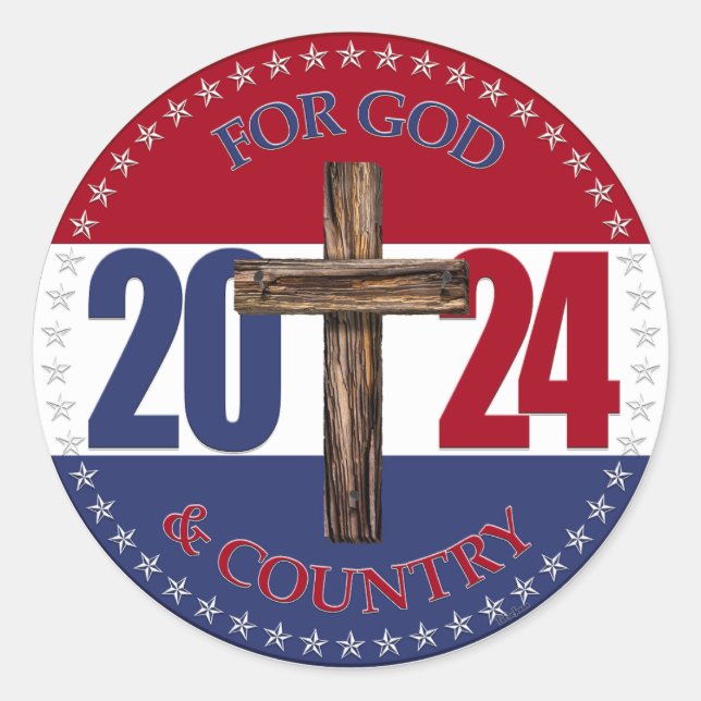 Adesivo 2024 Para Deus e País com Cruz (Frente)
