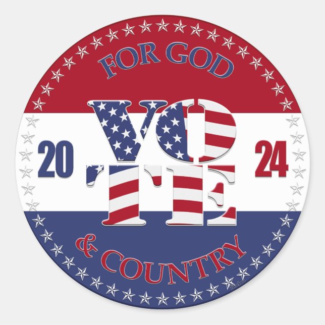 Adesivo 2024 Para Deus e País EUA Flag V O E! (Frente)