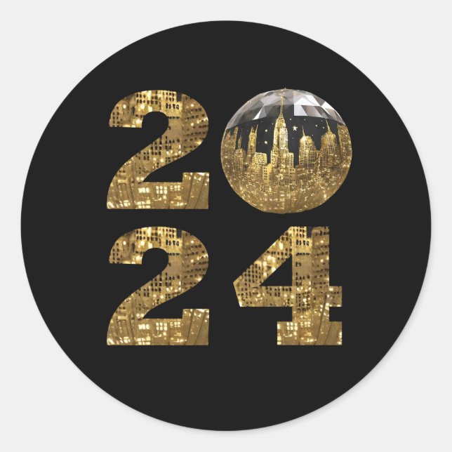 Adesivo 2024 - Véspera de ano novo Party-Ball-NYC Dourado- (Frente)