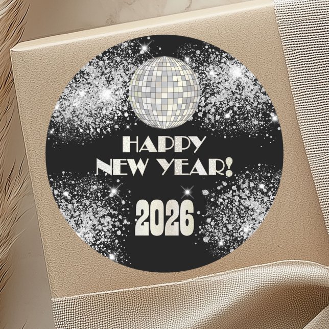 Adesivo 2026 Black Silver Glitter New Year's Eve Party  (Criador carregado)