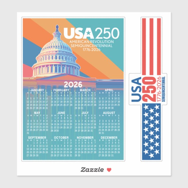 Adesivo 2026 Calendar with USA 250 Capital Dome America (Folha)