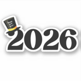 Adesivo 2026 feliz ano novo, chapéu engraçado fofo elegant
