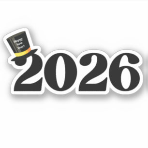 Adesivo 2026 feliz ano novo, chapéu engraçado fofo elegant