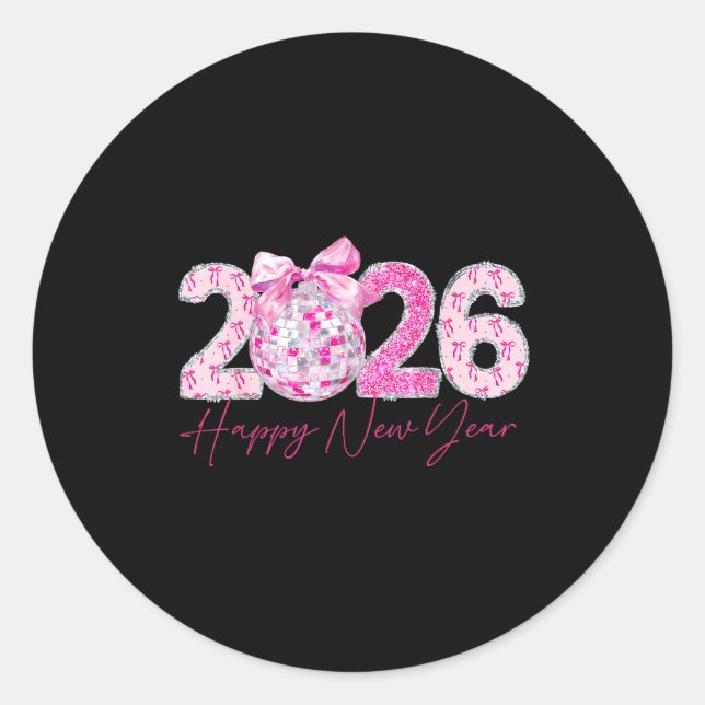 Adesivo 2026 Happy New Year Bow Patch Disco Ball  (Frente)