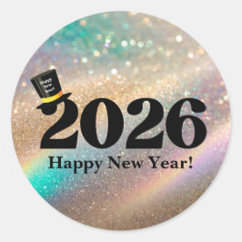 Adesivo 2026 happy new year, fun cute hat glitters