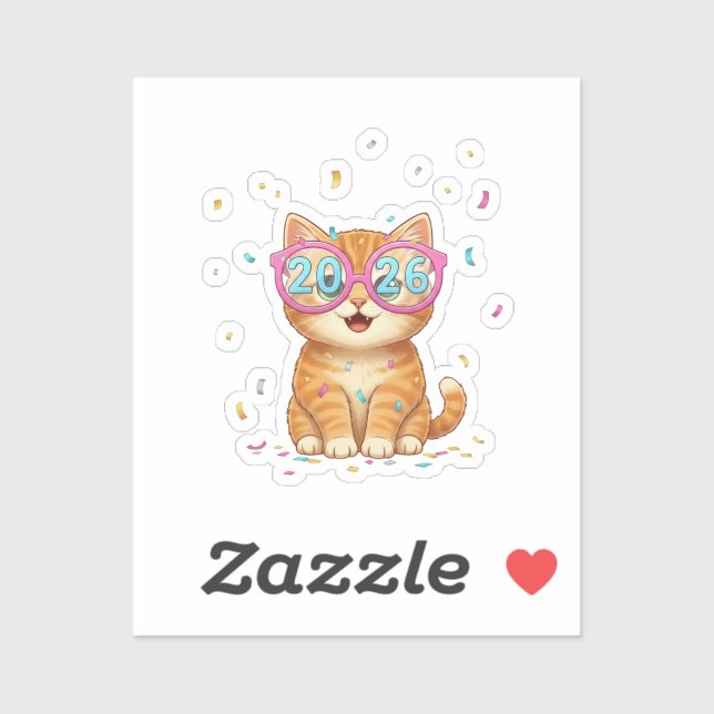 Adesivo 2026 Party Glasses Cat Smiling Feline New Year  (Folha)