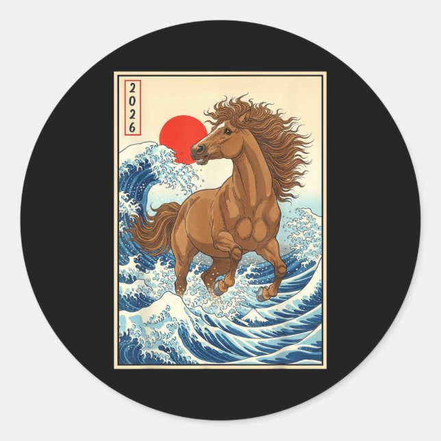 Adesivo 2026 Year Of The Horse Japanese Wave Art Lunar New (Frente)
