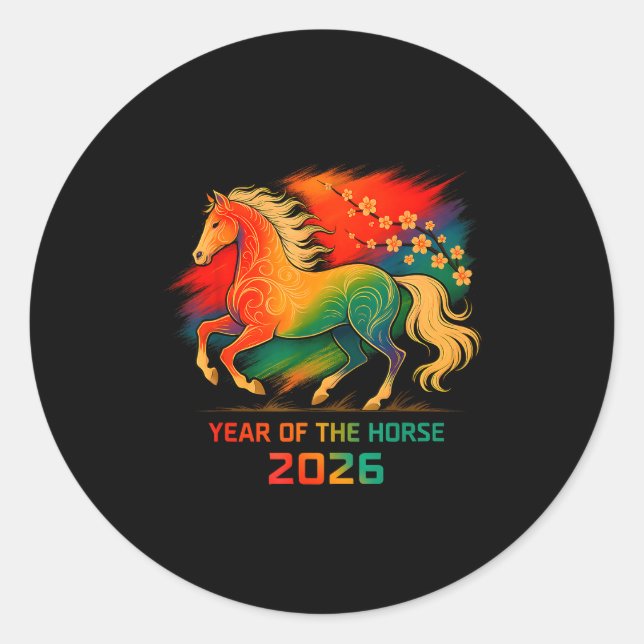 Adesivo 2026 Year Of The Horse Vibrant Zodiac Blossom Art  (Frente)