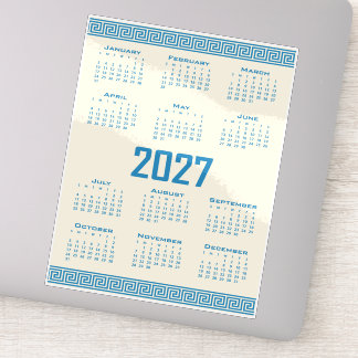 Adesivo 2027 Calendar, Greek Fret, Blue on Cosmic Latte