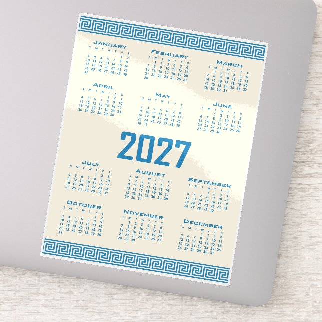Adesivo 2027 Calendar, Greek Fret, Blue on Cosmic Latte (Detalhe)