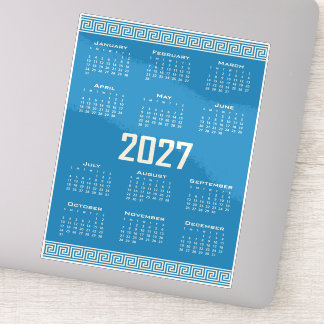 Adesivo 2027 Calendar, Greek Fret, Cosmic Latte on Blue