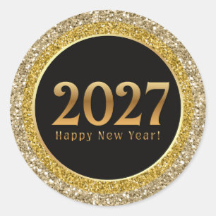 Adesivo 2027 feliz ano novo,brilhos metálicos dourados e p
