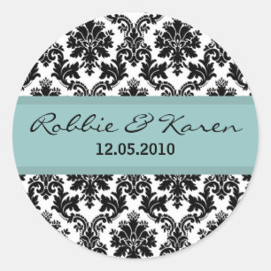 Adesivo 20 - 1,50" Black Damask Blue Favor Sticker