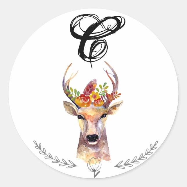 Adesivo 20 - 1.5 Envelope Seal Boho Deer Buck Head Browni (Frente)