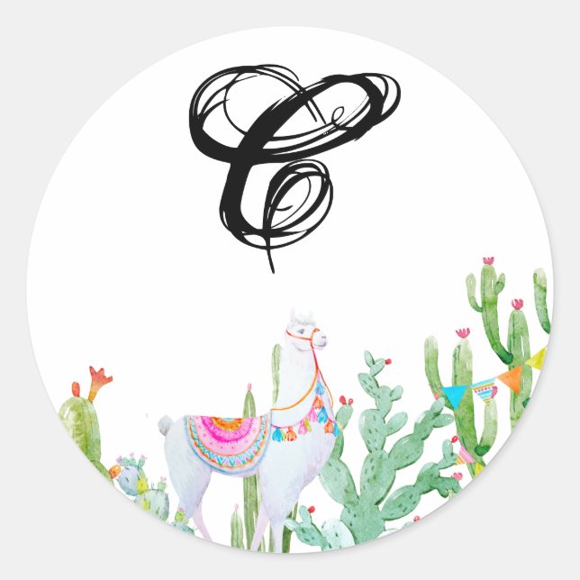 Adesivo 20 - 1.5 Envelope Selo Boho Llama Bohemian Cactos (Frente)