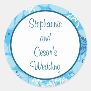 Adesivo 20 - 1,5" Favor Stickers Árvore Azul / Flocos de n