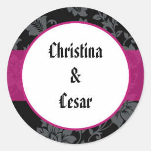 Adesivo 20 - 1,5" Favor Stickers Black Floral Hot Pink Str