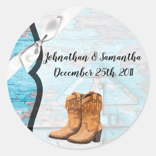 Adesivo 20 - 1,5" Favor Stickers Blue Wood Barn Door Boot (Frente)