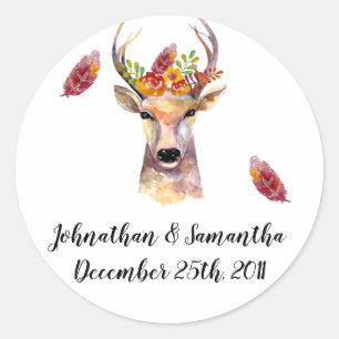 Adesivo 20 - 1,5" Favor Stickers Boho Veado Buck Cabeça