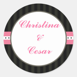 Adesivo 20 - 1,5" Favor Stickers Damask/Stripes Coroa Rosa