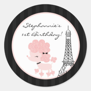 Adesivo 20 - 1,5" Favor Stickers Pink Poodle em Paris