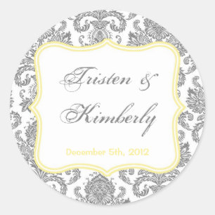 Adesivo 20 - 1,5" laço amarelo cinzento do damasco das