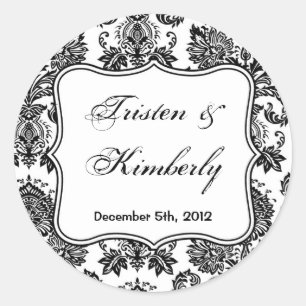 Adesivo 20 - 1,5" laço branco do damasco do preto das