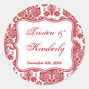 Adesivo 20 - 1,5" laço branco vermelho do damasco das