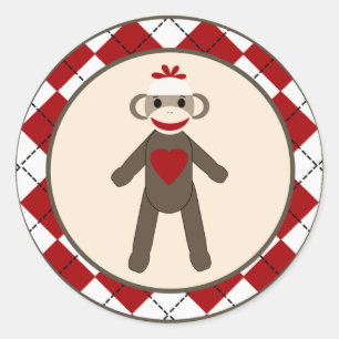 Adesivo 20 - 1,5" macaco vermelho Argyle da peúga do selo