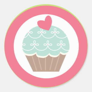 Adesivo 20 - 1,5" rosa do cupcake do tea party do selo do