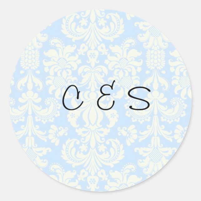 Adesivo 20 Casamento tema damasco Branco/Azul (Frente)