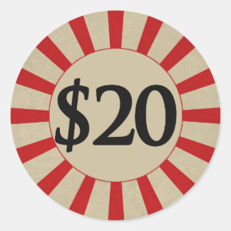 Adesivo $20 (Dólar) Marca de preço brilhante redonda