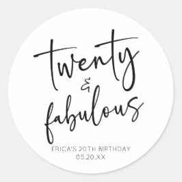 Adesivo 20 e fabulosa Festa de aniversário minimalista